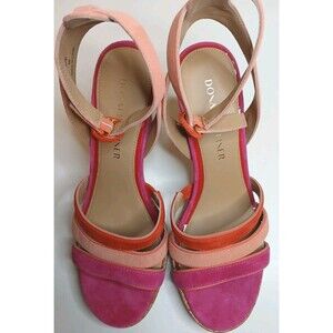 Donald Pliner Womens 8 Sandals Suede Cork Heels Colorblock Pink $248